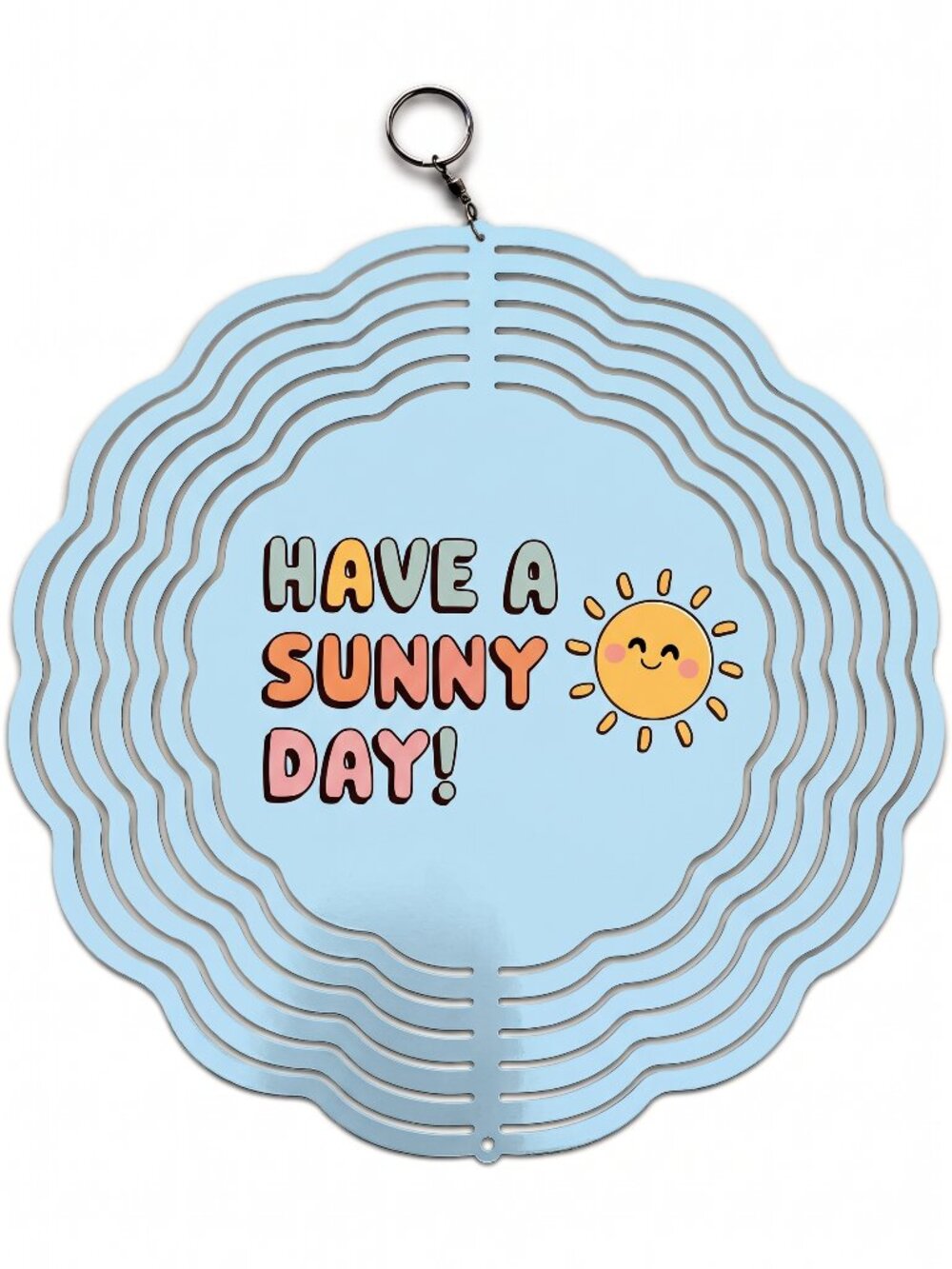 10" Have A Sunny Day Kinetic Wind Spinner - Blue Metal Hanging Yard Decor